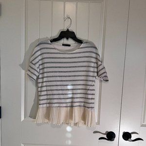 Gibson Terry Striped Shirt with Pleated Trim